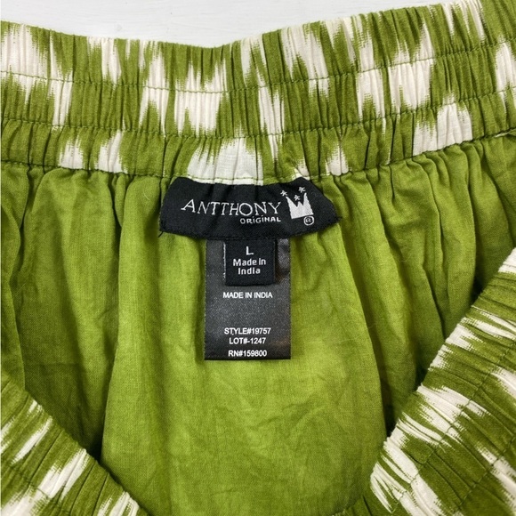 Antthony HSN Green White Ikat Print‎ 100% Cotton Tiered Skirt w/Pockets Sz L - Picture 11 of 13